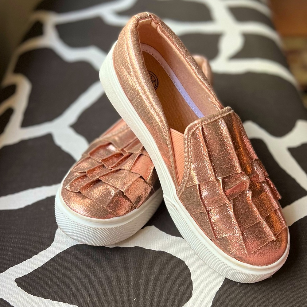 NWOT shimmery rose gold slip ons. NEVER WORN